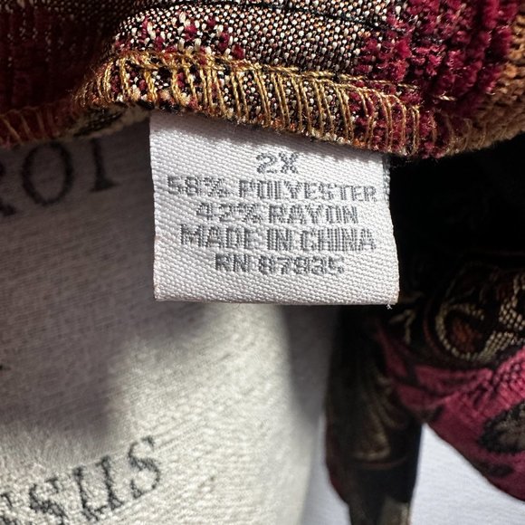 Vintage Tapestry Earth Tone Mandarin Full Zip jacket color blocked 2X - Picture 9 of 9